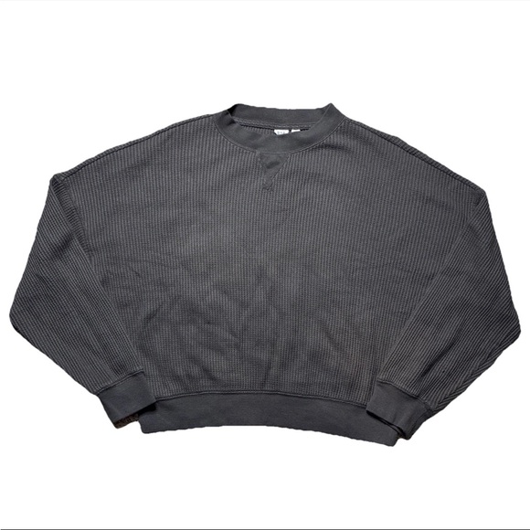 Gap Women’s Gray Thermal Crew Neck Long Sleeve Size M Loose Fit Cropped - Picture 1 of 7